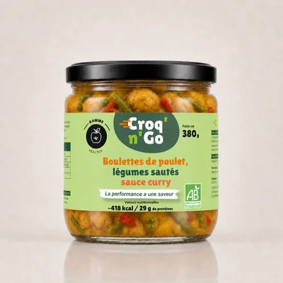 Bocal Croq'n'Go de boulettes de poulet et légumes sautés sauce curry