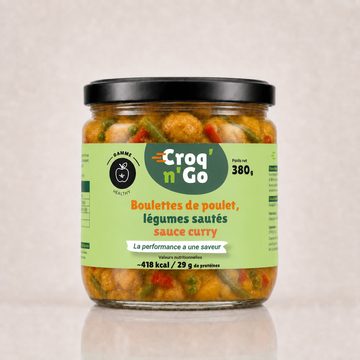 Bocal de boulettes de poulet et légumes sautés sauce curry Croq'n'Go